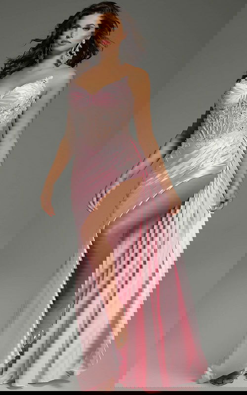 high slit pink corset bodice dress 43848