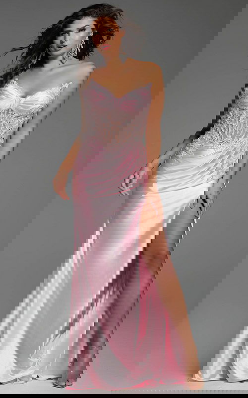 ruched bodice high slit dress 43848