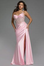 pink corset bodice high slit dress 43848