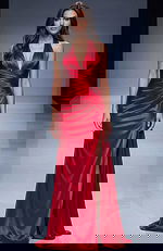 red halter neckline satin dress 43853