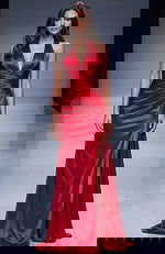 red halter neckline satin dress 43853