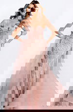 Beaded corset A-line prom dress with sheer overskirt and sparkle detailing