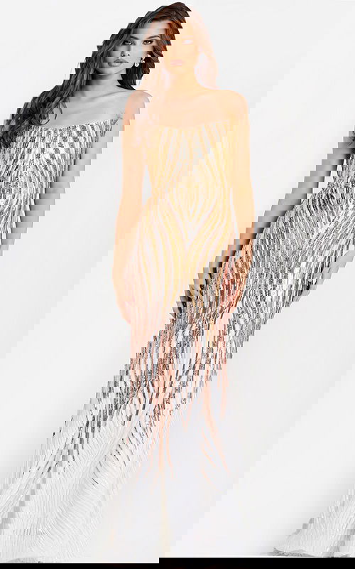 strapless fitted white and gold dress 49315