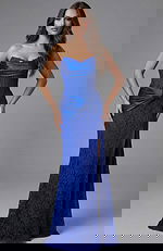 royal blue high slit lace dress 43859