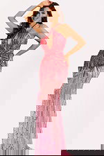 Ombre beaded halter gown with keyhole neckline and open back