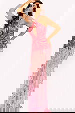 Sleeveless halter gown with shimmering ombré bead embellishments