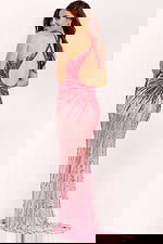 Glamorous beaded gown with crisscross open back and body-hugging fit