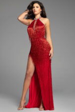 crystal embellished high slit dress 43922