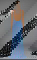 Slim formal gown with geometric sequin pattern and body-contouring fit