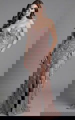 strapless beaded evening gown with sculpted sweetheart neckline