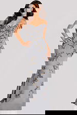 Embellished Off Shoulder Grey Gown 44022 - Image 3