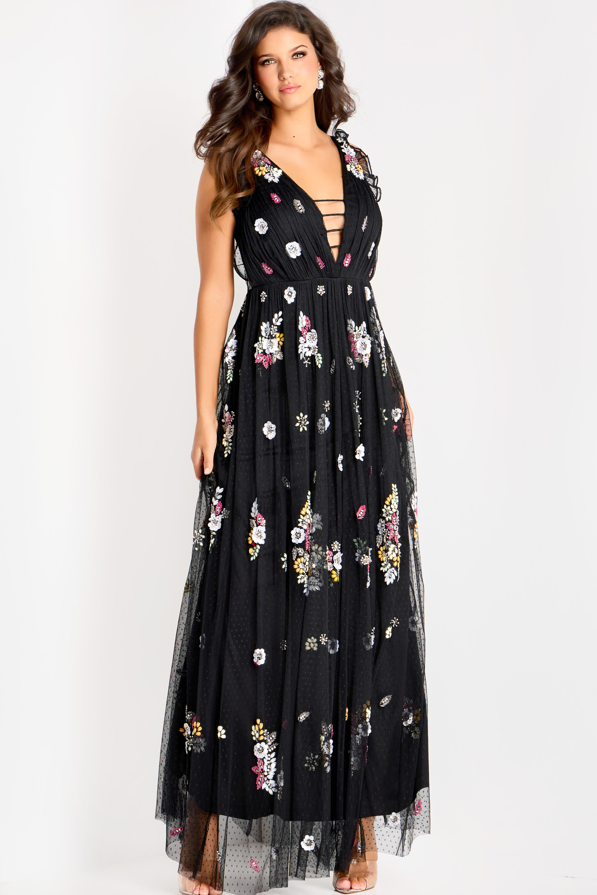 44057 sleeveless black multi dress 44057