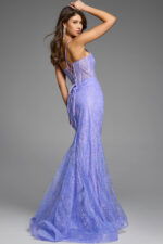 Back view showcasing lace-up detail and flowing train.