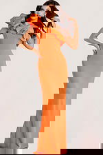 orange one shoulder ruffled fitted dress 44157