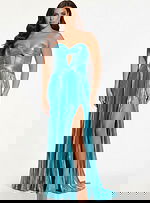 high slit strapless pleated dress 44229