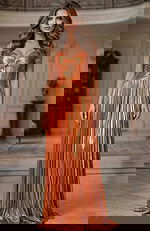 orange pleated prom dress 44229