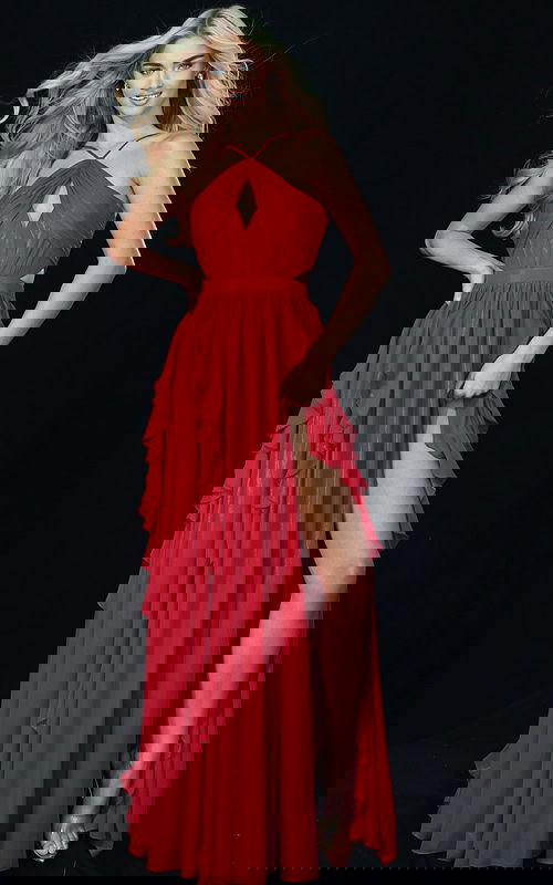 red high slit dress 44233