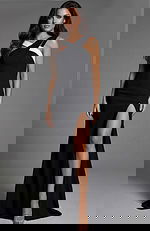 halter neck high slit dress 44277