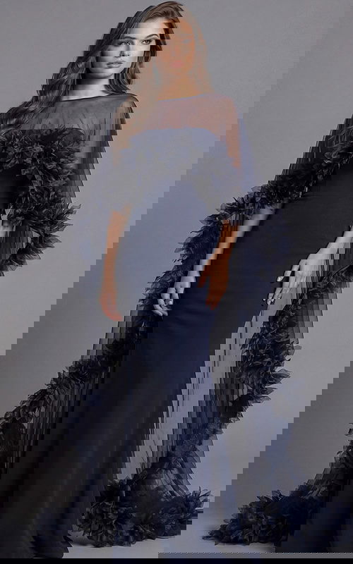 Floral Applique Cape Detail Column Dress