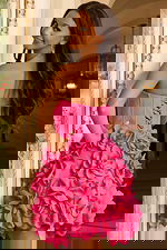 3D floral appliqué short dress with corset lace-up back