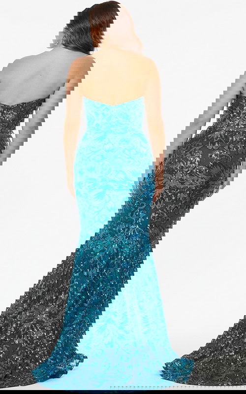 back of blue print mermaid dress 44340