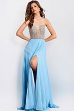 blue pleated dress 44358