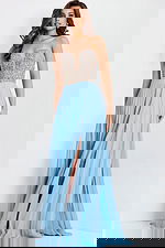 Light blue pleated skirt formal dress 44358