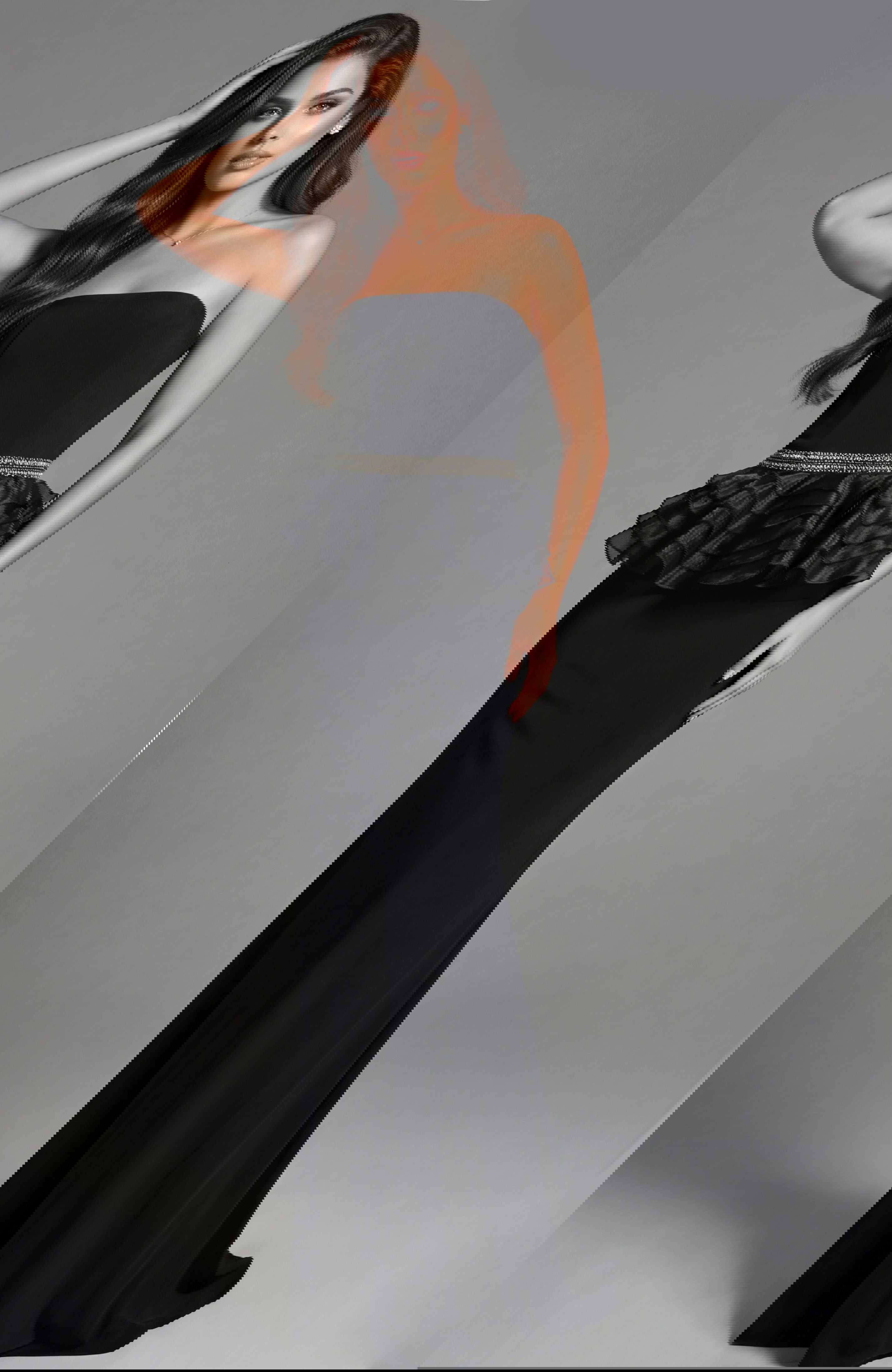 44382-1 peplum black embellished dress 44382