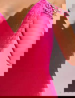 Velvet Gown with Plunging Neckline and Beaded Accents 44396 - Image 6