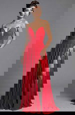 red chiffon ruched bodice dress 44405