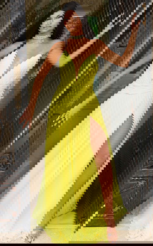 empire waist embellished yellow dress 44405