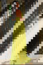 back of yellow flowy dress 44405