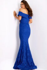 Back view of off-shoulder royal blue mermaid dress