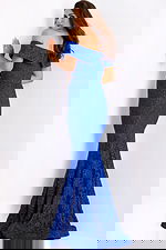 Back view of off-shoulder royal blue mermaid dress