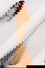 Gold lace mermaid gown back view with soft draping