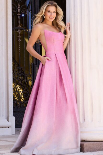 Pink shimmer ballgown with pockets and open side