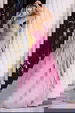 Scoop neck formal dress with pleated skirt and sparkle