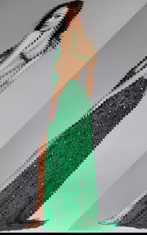 Model wearing Jovani dress 44440-1.