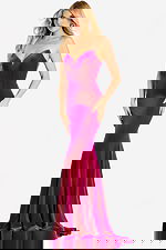 Fitted velvet evening gown with floor-length flared hem