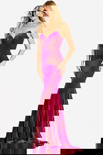 Fitted velvet evening gown with floor-length flared hem