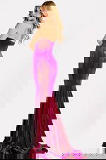 Elegant velvet strapless gown with structured bodice and flowing skirt