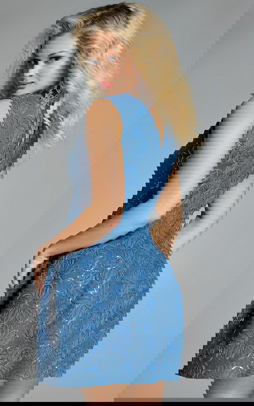 Model wearing Jovani dress 44463.