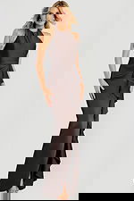 Elegant floor-length satin dress with fitted bodice