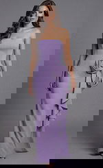 Lavender strapless fitted evening dress by Jovani, style 44503, featuring a sculptural rosette detail at the hip with cascading ruffle accent.