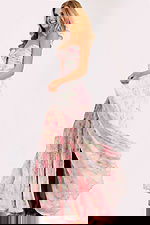 Romantic floral pleated dress with ruched top and open front slit