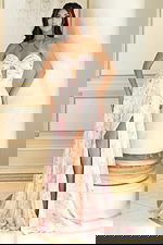 strapless multi color print dress 44518