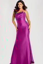 pleated neckline satin mermaid dress 44529