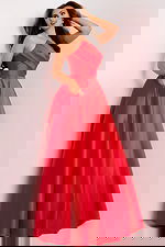 pleated bodice red dress 44533