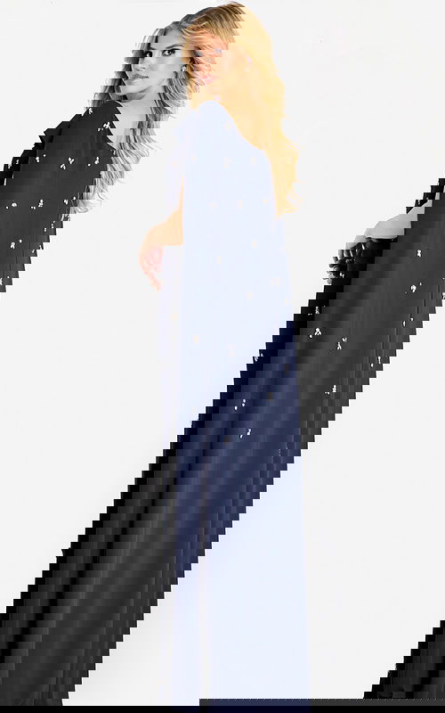 embellished fitted dress with back cape 44575