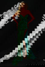 Strapless sequin prom dress with side cutouts and high slit